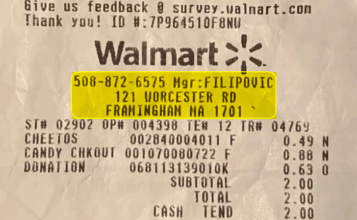 Walmart Receipt Font Type 1